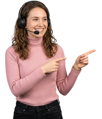 customer service girl pointing right