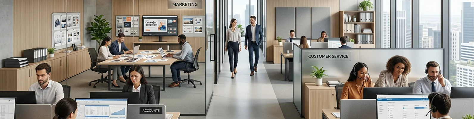 employees working in their work departments in corporate office