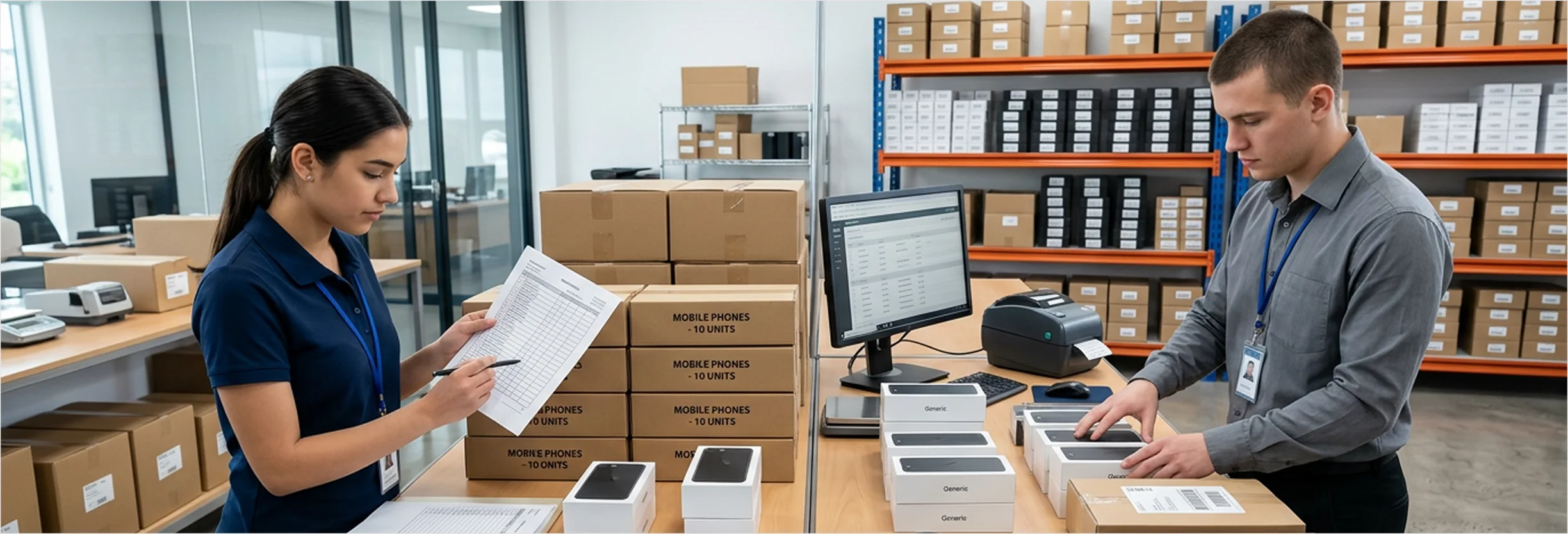 team sorting inventory in mobile wholesale warehouse