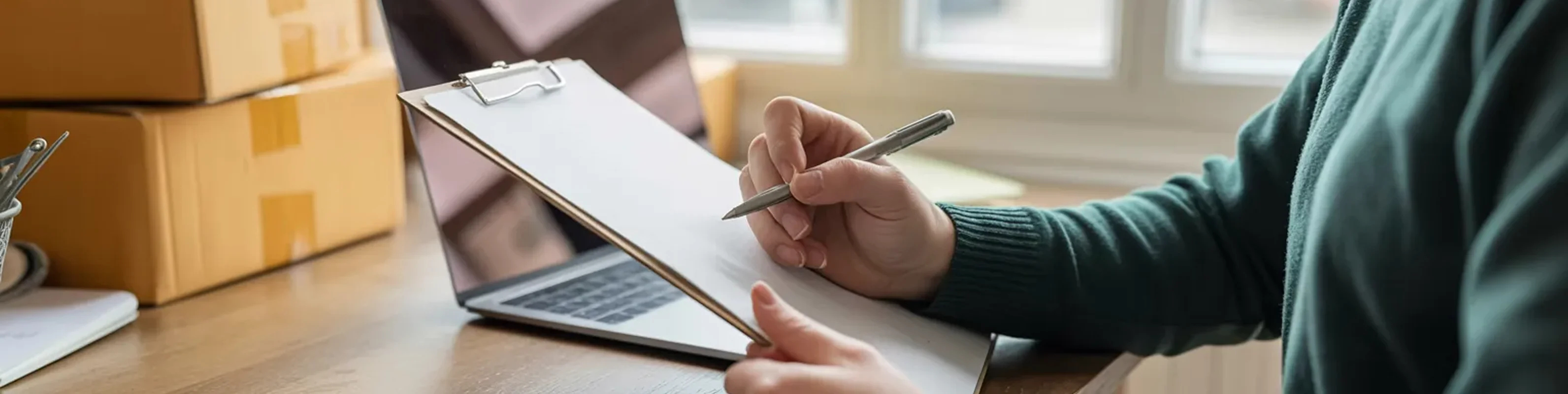 person writing on clipboard